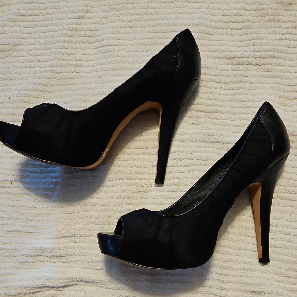 Vince Camuto Black Peep-Toe Platform Heels